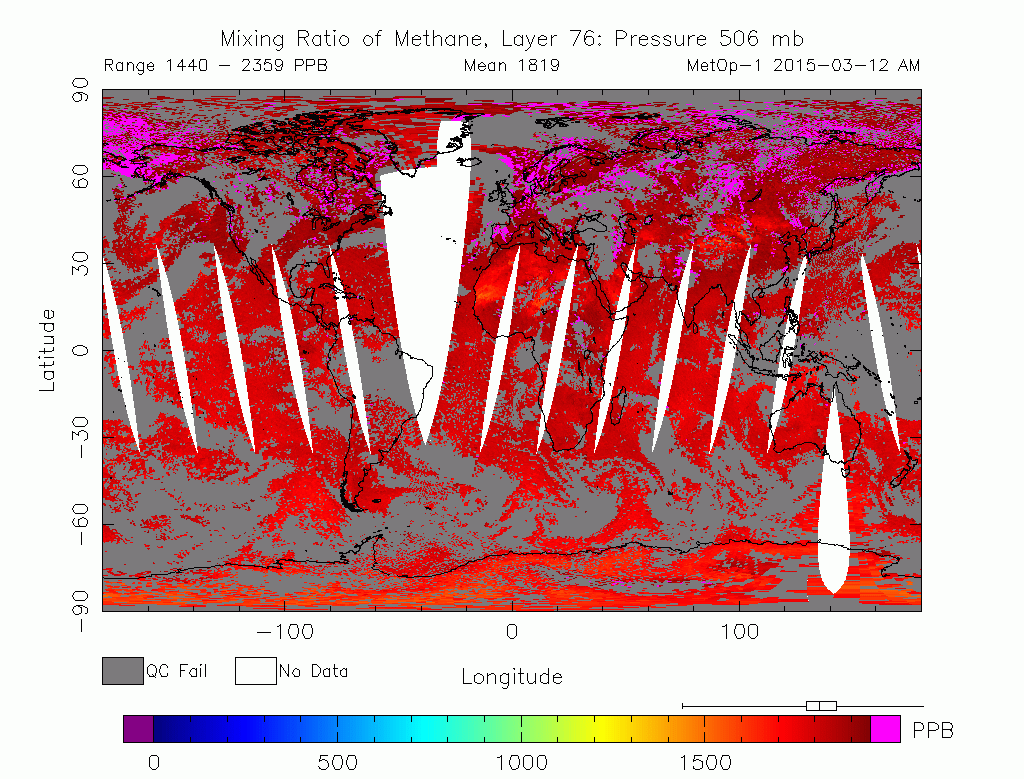 Concentración de metano en la atmósfera Marzo 2015.