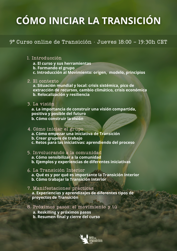 Programa de las sesiones del 9º curso online Cómo iniciar la Transición